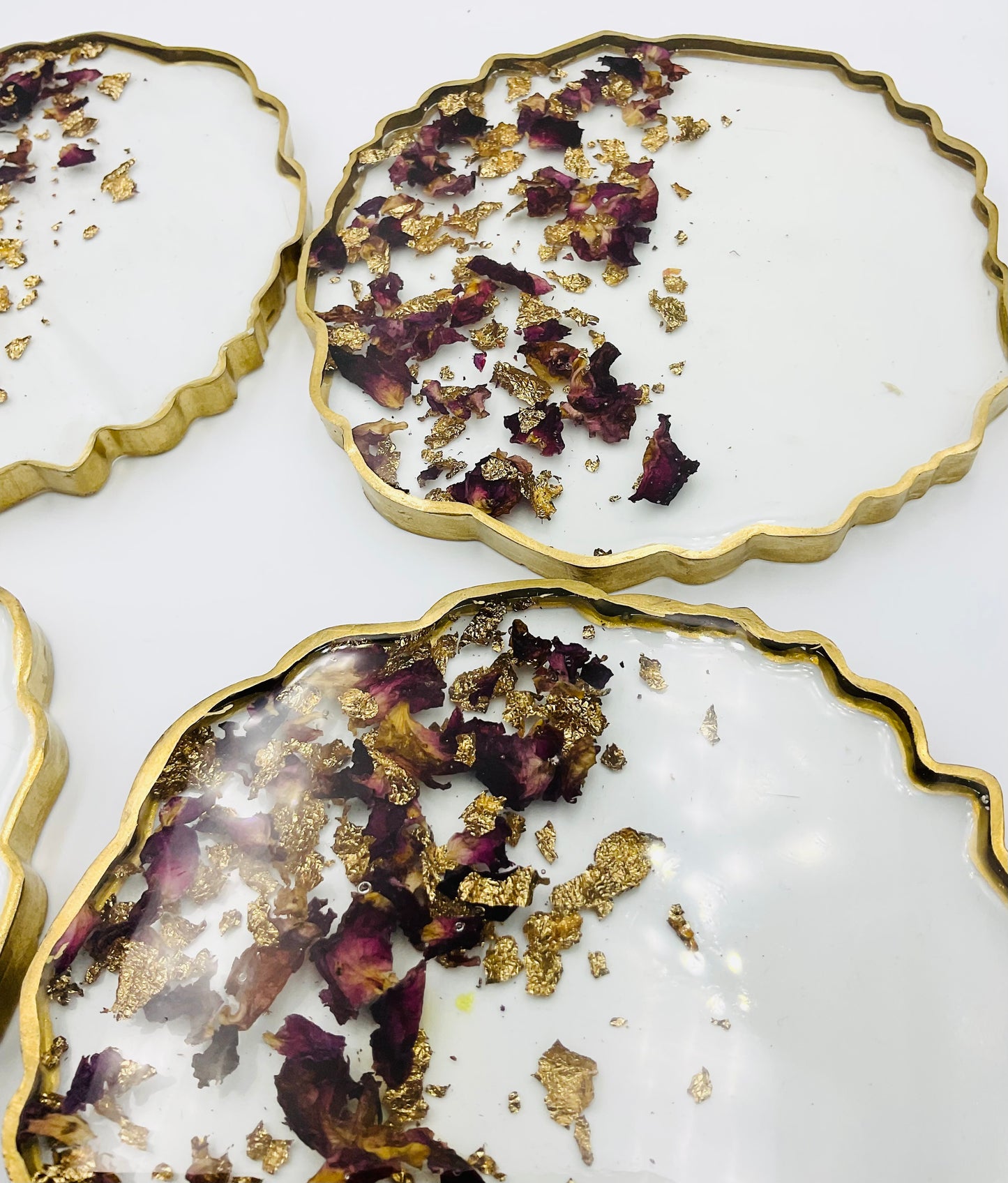 Dried Rose Petal & Gold Leaf Resin Coasters