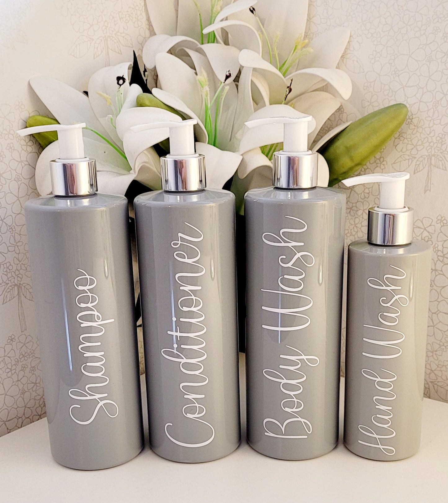 Grey Round Bathroom Pump Bottles