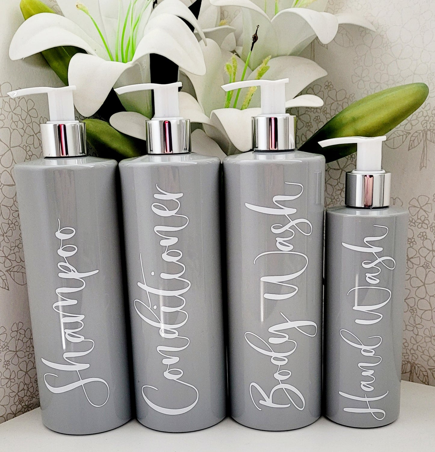 Grey Round Bathroom Pump Bottles