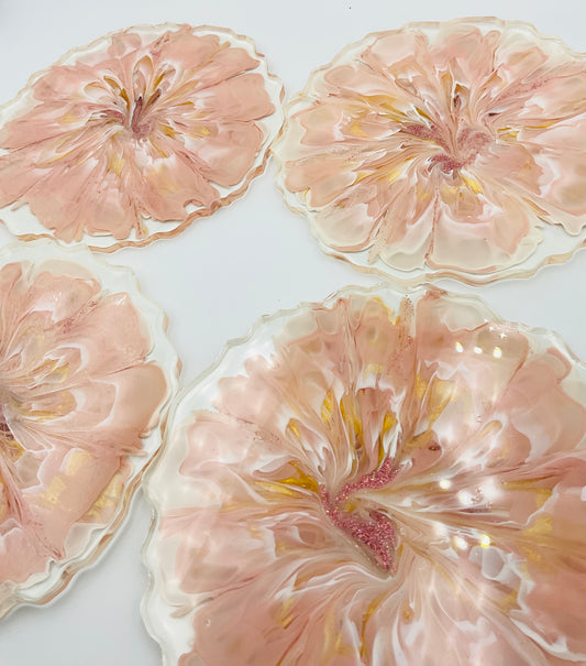 Pink, White & Gold Resin Coasters