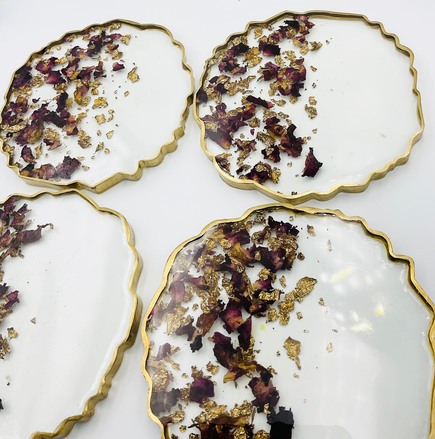 Dried Rose Petal & Gold Leaf Resin Coasters