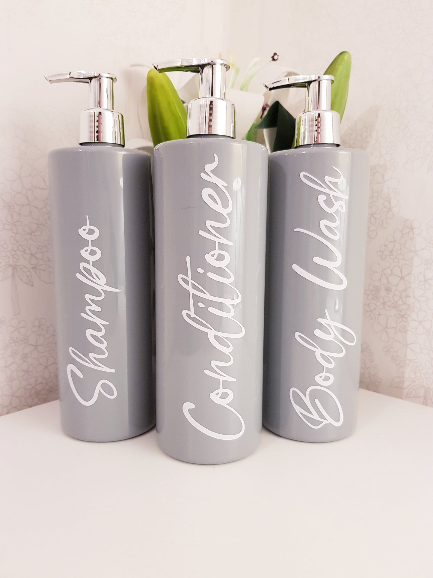 Grey Round Bathroom Pump Bottles