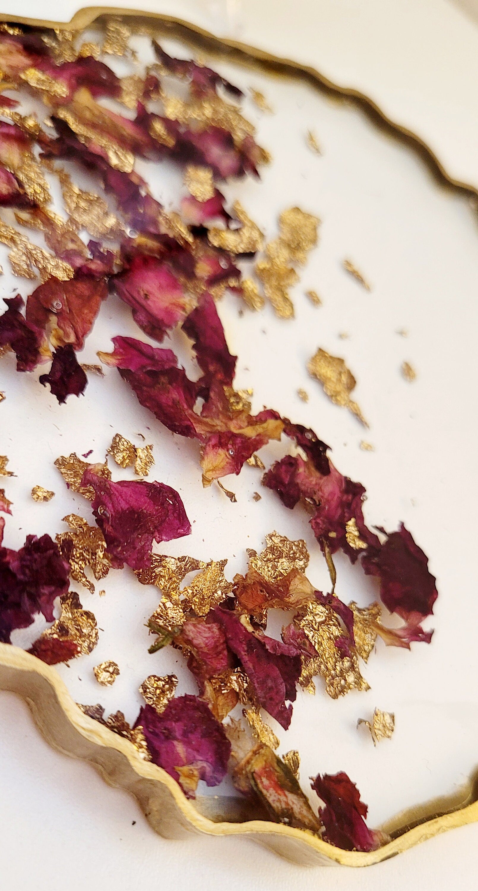 Real dried red rose petals and gold leaf coasters/housewarming/unique gift/wedding gift