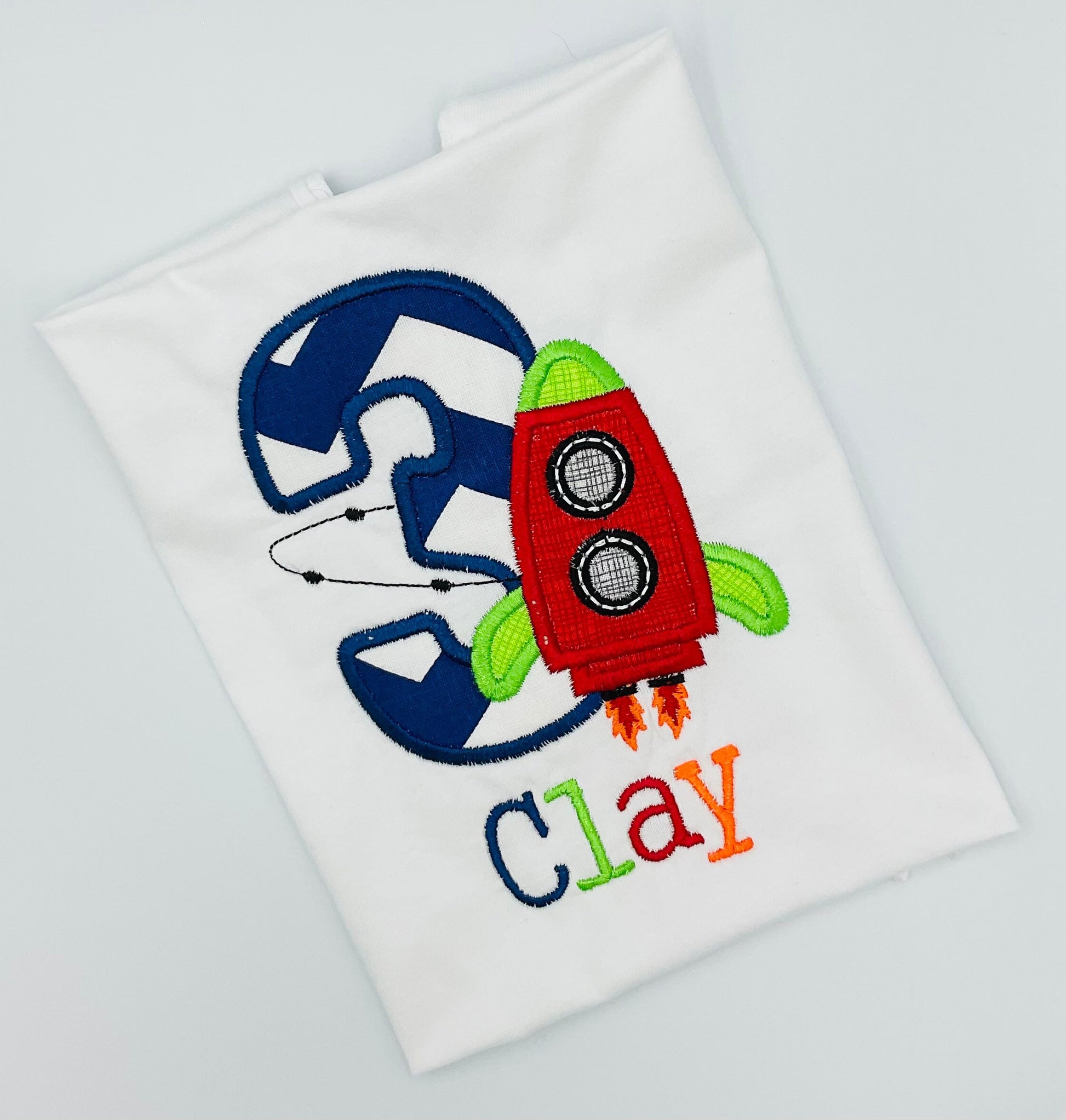 2nd Birthday Rocket T Shirt, Second Birthday T Shirt, Boys Birthday T Shirt, Personalised T Shirt, Embroidered T Shirt
