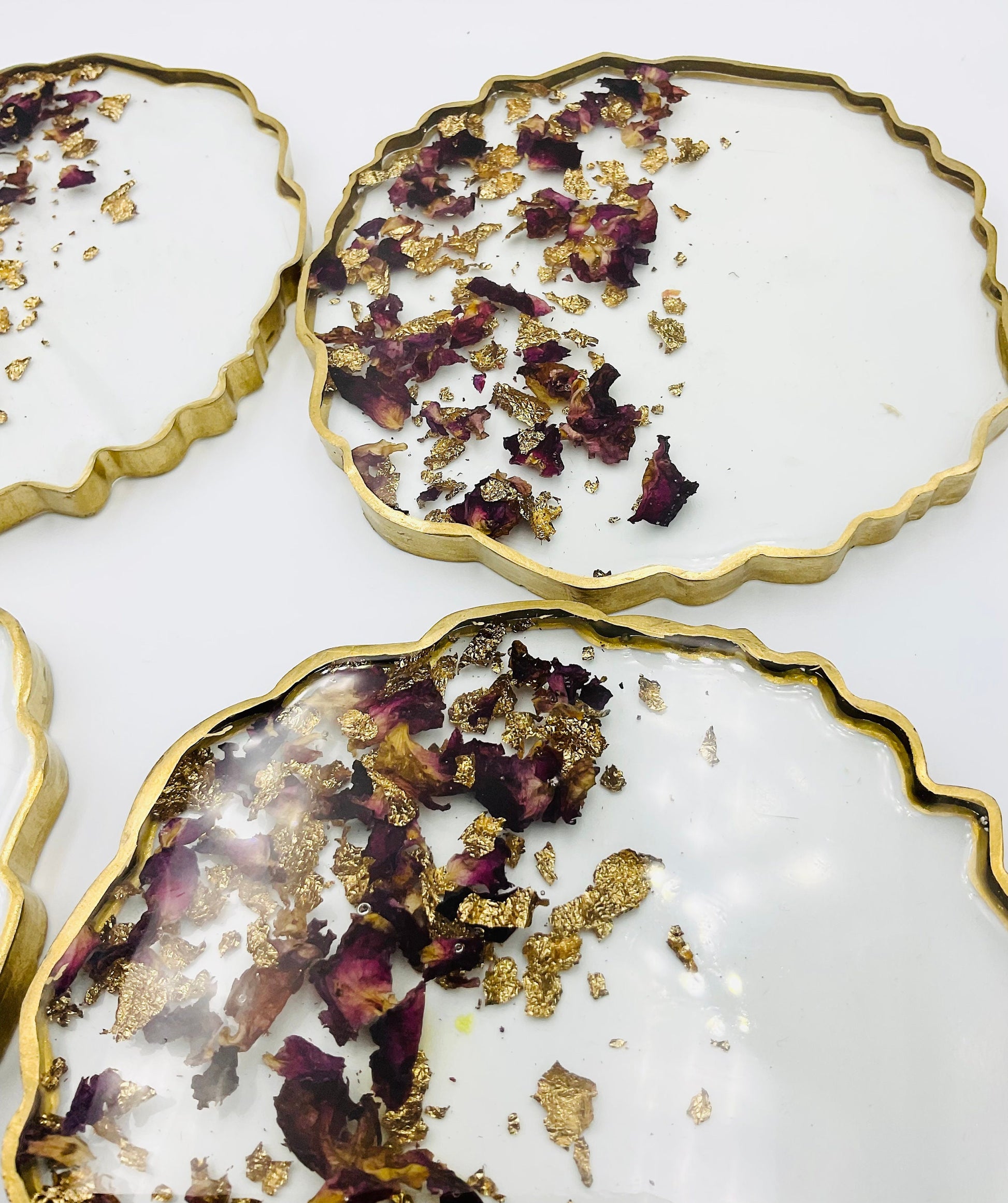 Real dried red rose petals and gold leaf coasters/housewarming/unique gift/wedding gift