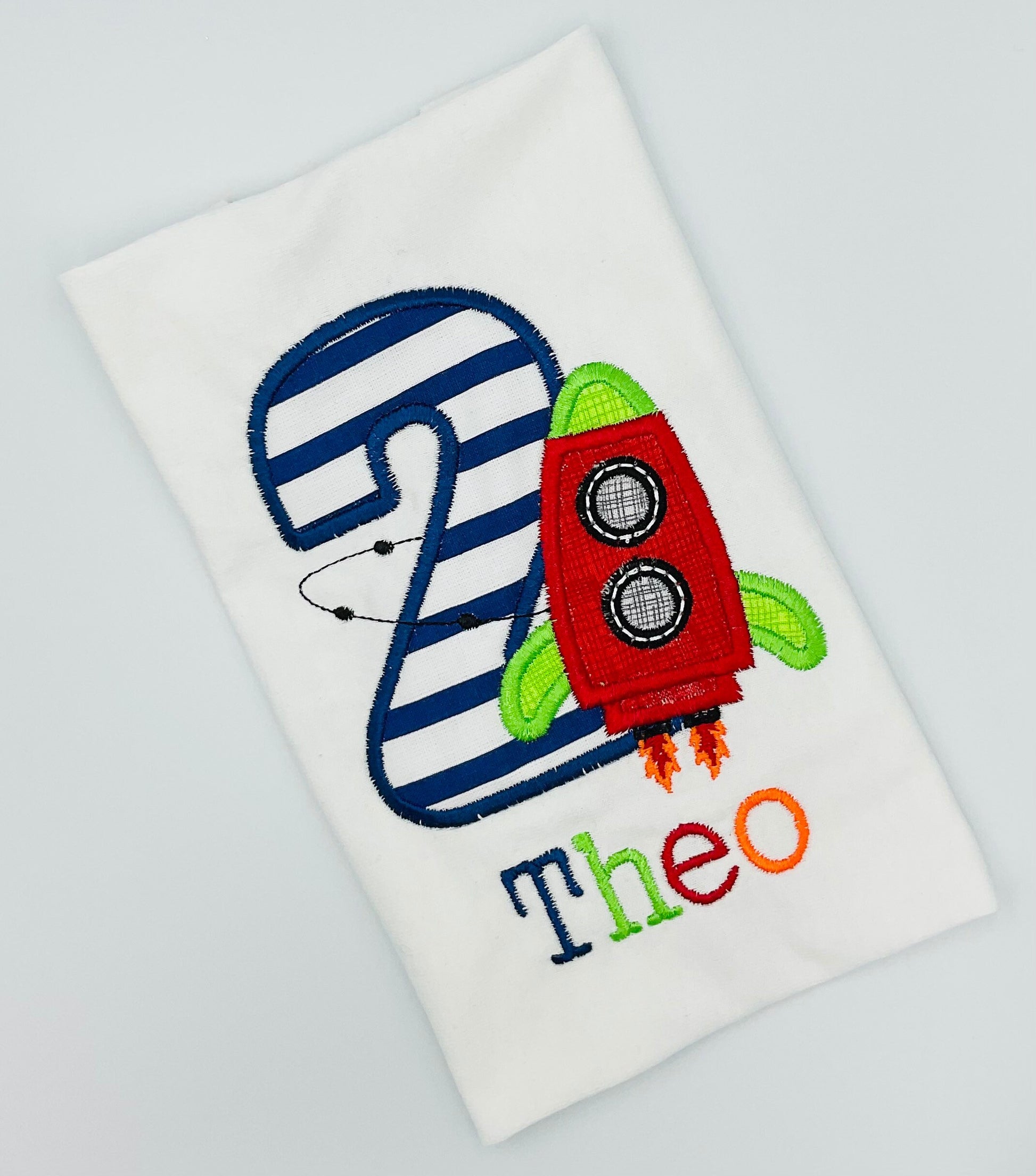 2nd Birthday Rocket T Shirt, Second Birthday T Shirt, Boys Birthday T Shirt, Personalised T Shirt, Embroidered T Shirt