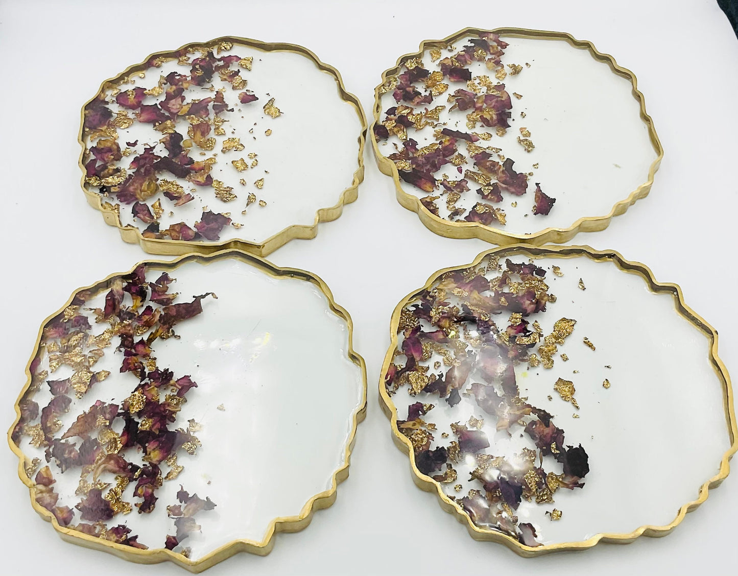 Real dried red rose petals and gold leaf coasters/housewarming/unique gift/wedding gift