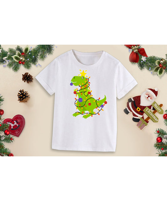 Children’s Christmas T Shirt, Christmas Tree Dinosaur T Shirt, Personalised Top, Christmas Top, Custom Christmas T Shirt