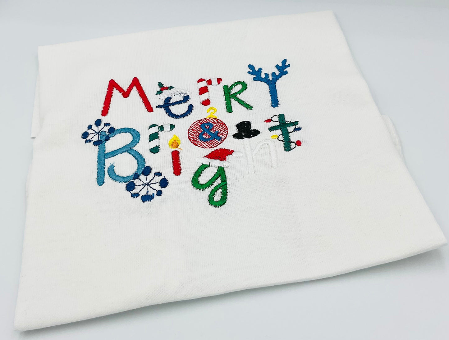 Children’s Christmas Embroidered T Shirt, Merry & Bright T Shirt, Personalised Top, Christmas Top, Custom Christmas T Shirt