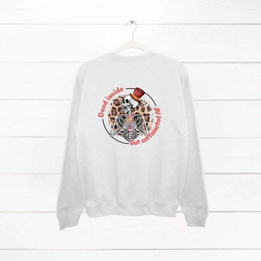 Dead inside but caffinated Sweatshirt, Cute Jumper, Women's Jumper, Skeleton Sweatshirt, Coffee Sweater, Gift for Her, Gift for Mum